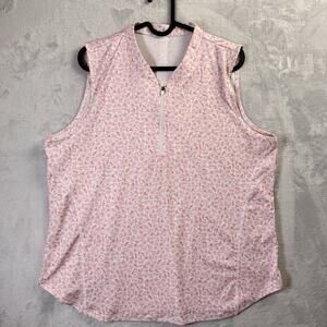 Rhoback Short Sleeve Polo Tank Women's XL Pink/White Floral Golf Tennis Preppy